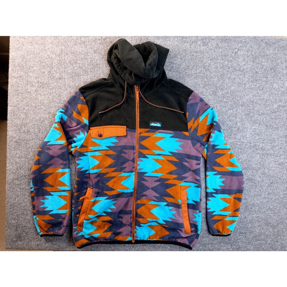 KAVU Mens Medium Fleece Hoodie Full Zip Geometric Aztec Southwestern Jacket